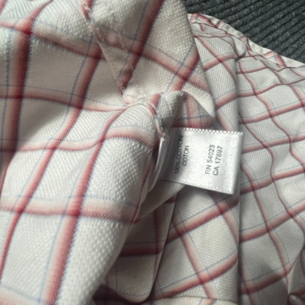 Banana Republic Shirt Mens L 16 White‎ Button Cotton Plaid Wedding French Cuffs